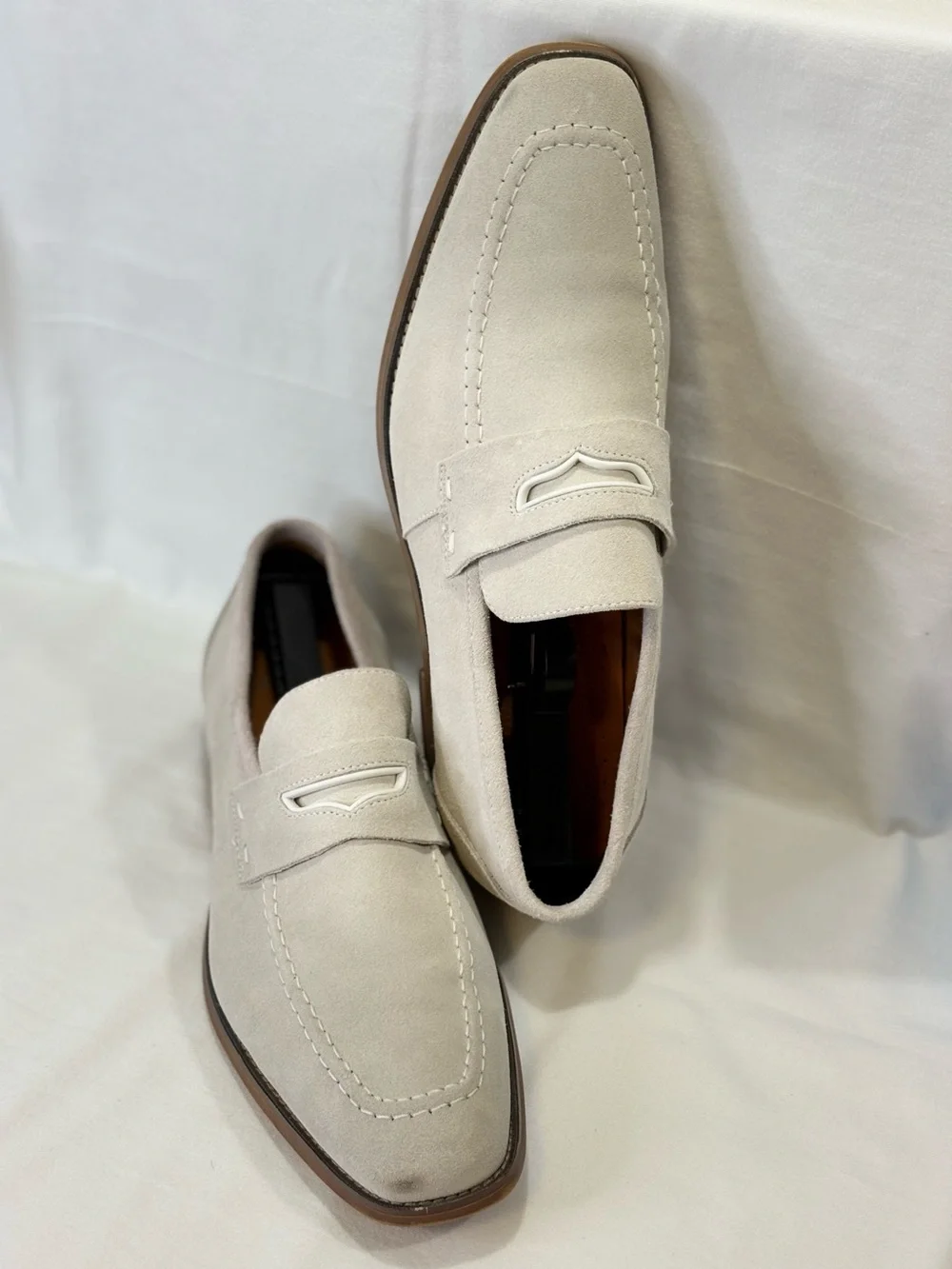 Stacy Adams Light Cream Suede Penny Loafers SZ 9.5 $159